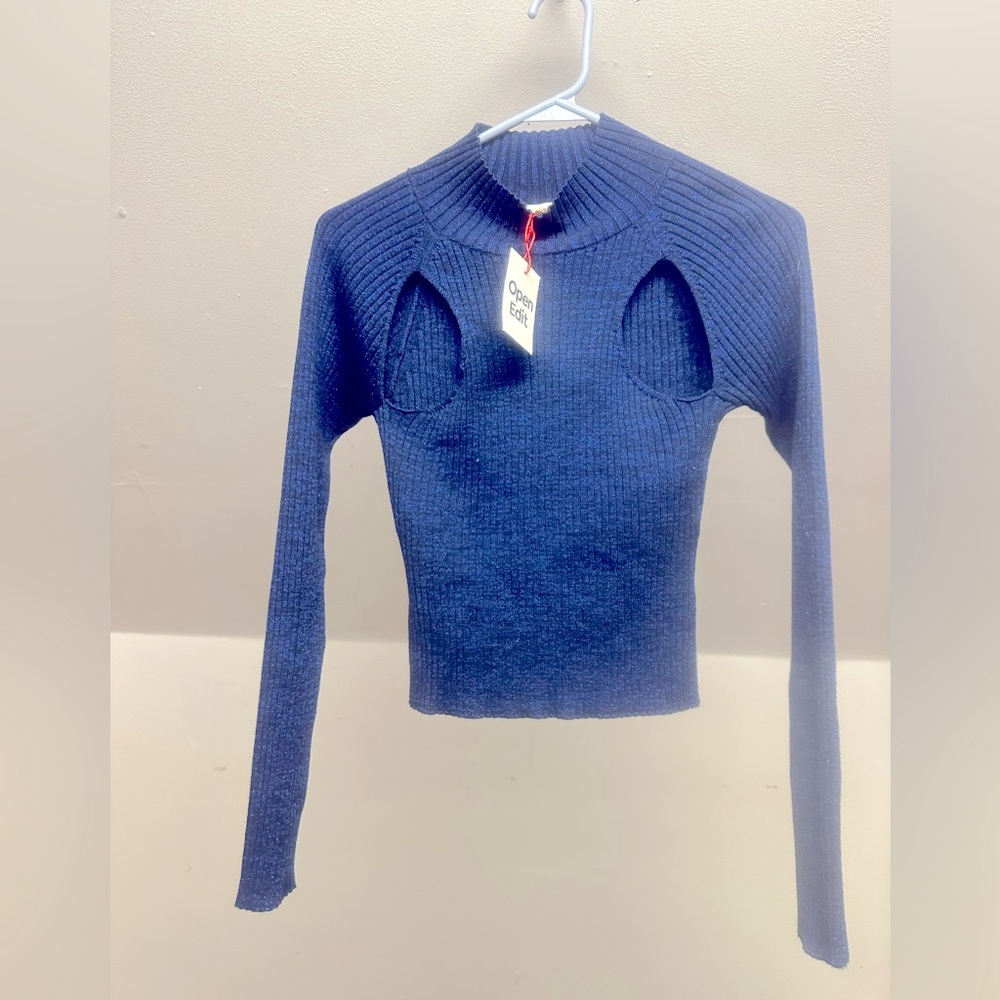 Open Edit Sparkle cutout Sweater Blue Metallic